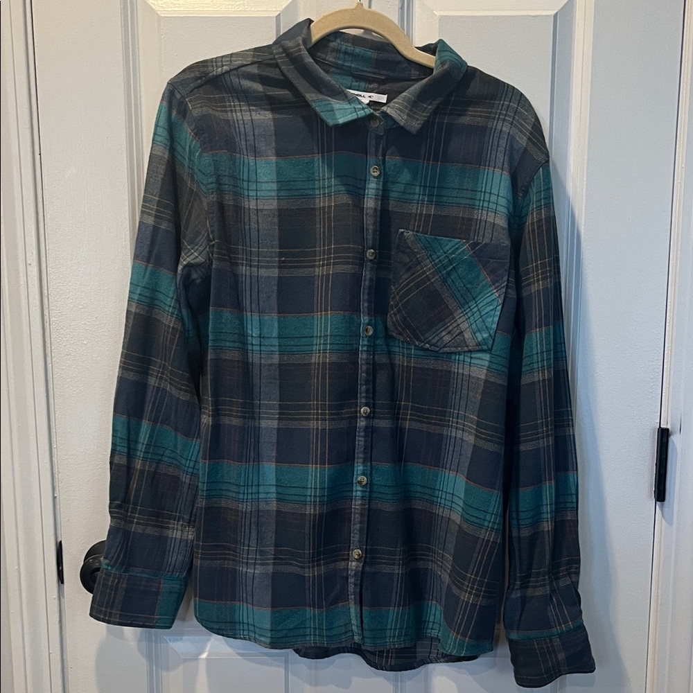 Women’s O’Neil Logan Flannel Long Sleeve Blue Plaid Shirt Size Large